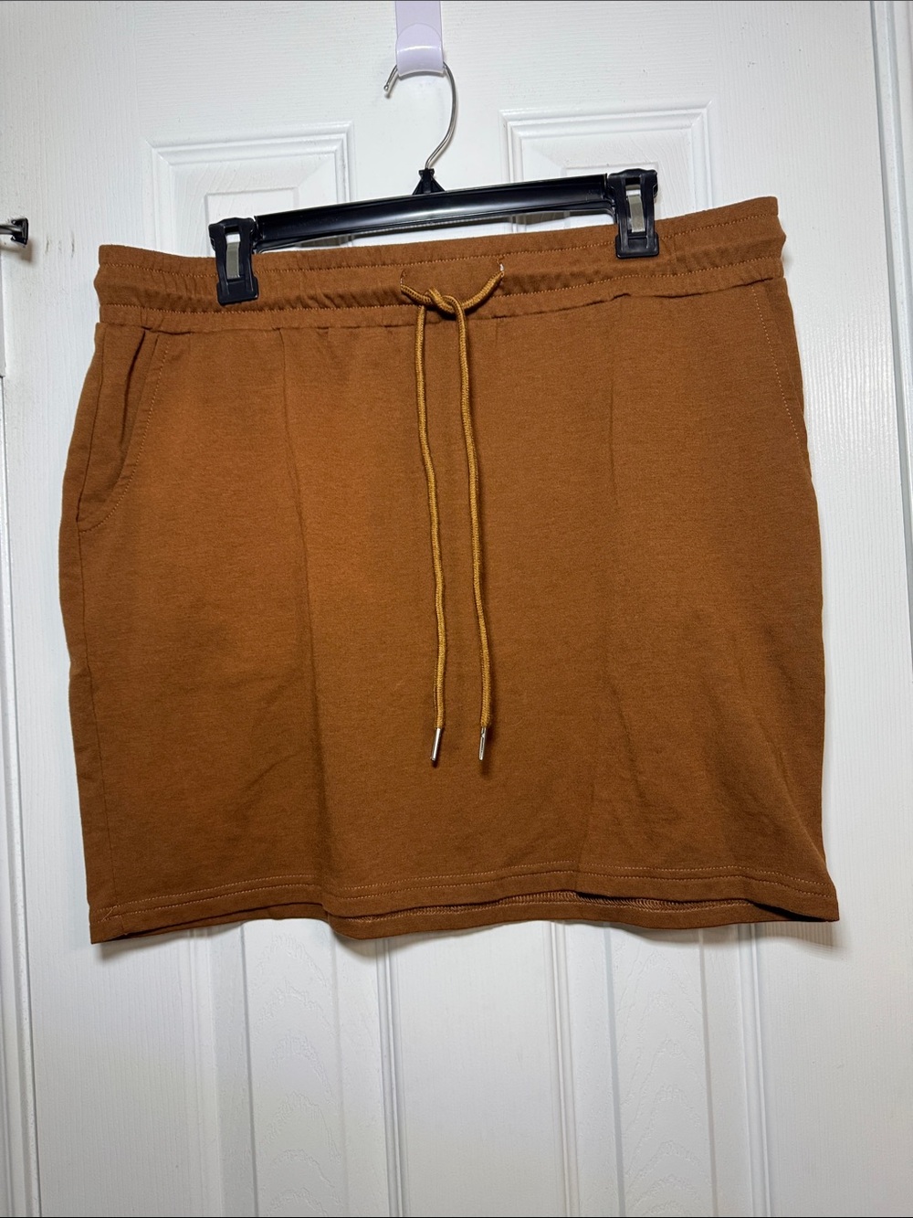 Rust Brown Drawstring Knit Mini Skirt